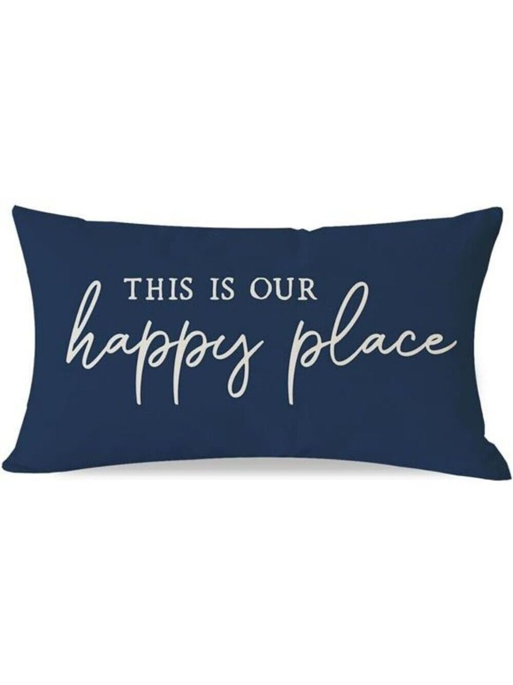 Happy Place Pillow Cover 12x20 Blue Farmhouse Lumbar Cushion Case for Couch Sofa